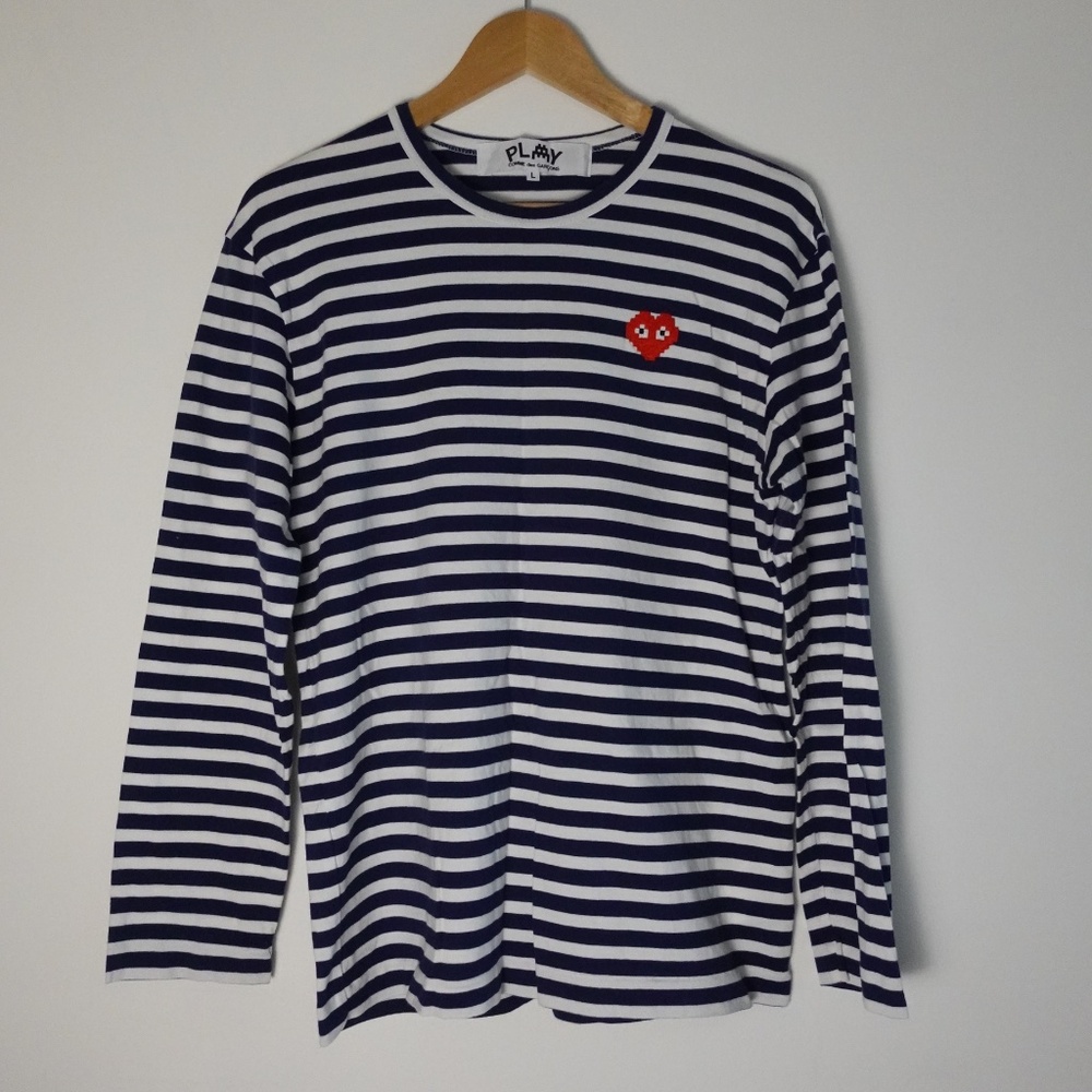 Comme des Garçons PLAY Striped Long Sleeve Tee – Navy/White – L – Made in Japan